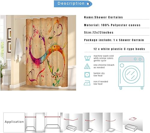 Miniatura 6 de Cortina de ducha con música, nota musical abstracta con arte temático de amor, juego de baño moderno con ganchos, notas musicales, canción rítmica,