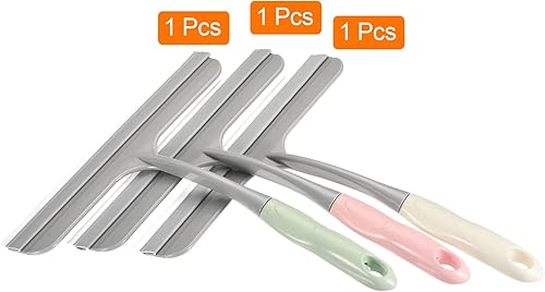 Miniatura 3 de MECCANIXITY Escobilla de ducha de vidrio con orificio para colgar, para vidrio, puerta de ducha, pared de mármol, baño, rosa, azul + beige, paquete