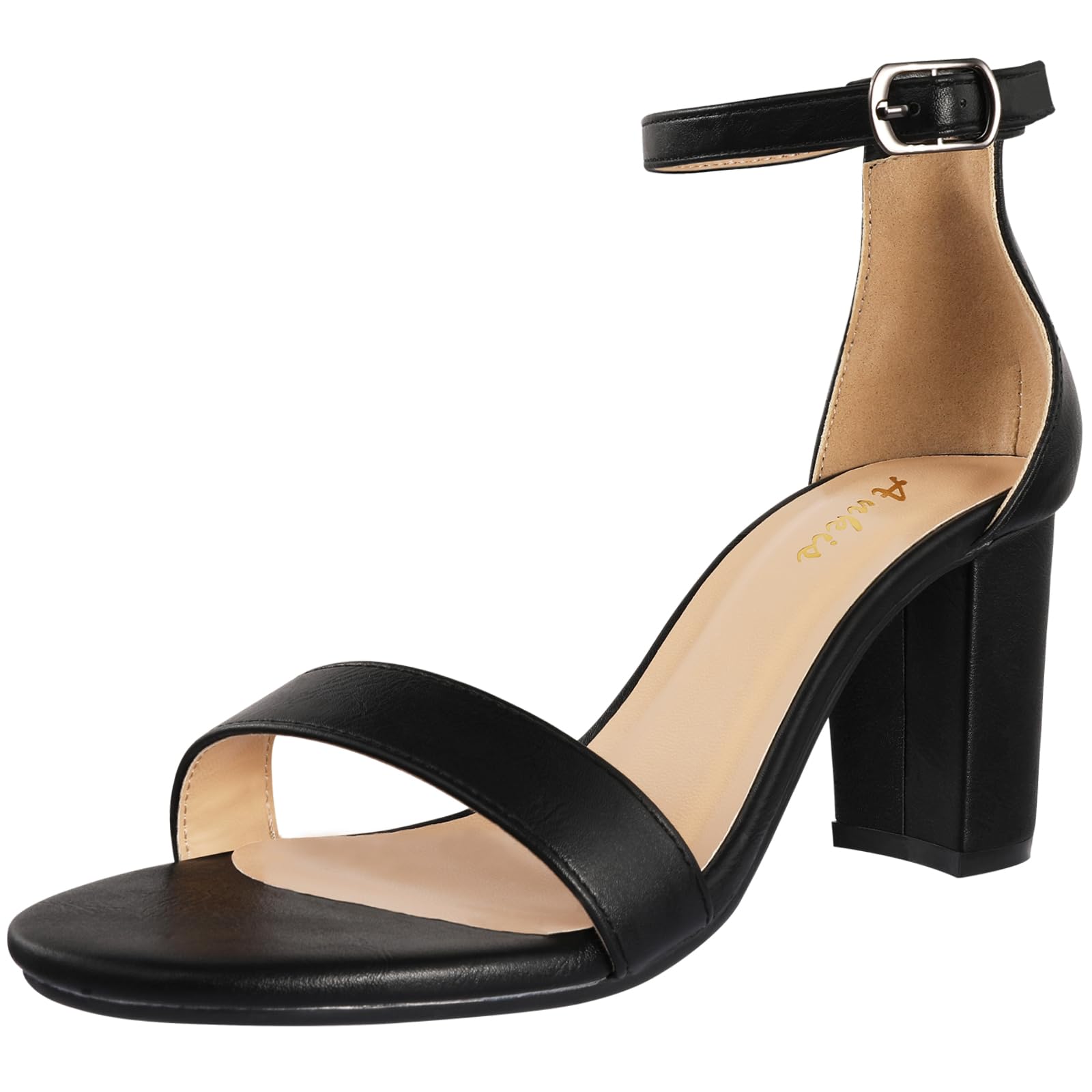 Ankis Heels for Women Open Toe Ankle Strap Chunky Heel Sandals 2.75 Inch