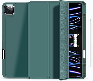 Gahwa New iPad Pro 12.9 inch Case 6th/5th/4th/3rd Generation with Pencil Holder, Trifold Stand Cover with TPU Back for iPad 12.9 Pro Case 2022/2021/2020/2018, Auto Wake/Sleep (Dark Green)