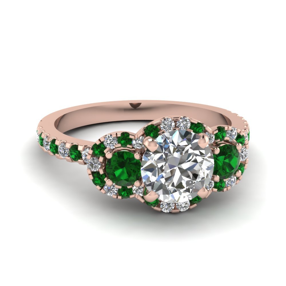 55Carat Elige tu delicado anillo de compromiso de 3 piedras con halo de diamantes de circonita cúbica, chapado en oro rosa, forma redonda, joyería de uso diario, joyería de boda, regalos hechos a mano