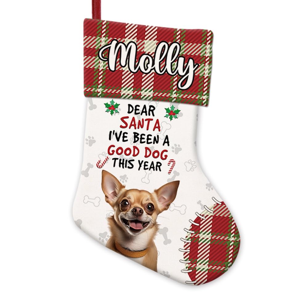 BAGEYOU Chihuahua Dog Decor Christmas Stocking Dear Santa I've Been a Good Dog This Year Customized Hanging Stockings for Home Party Decor 14.4"