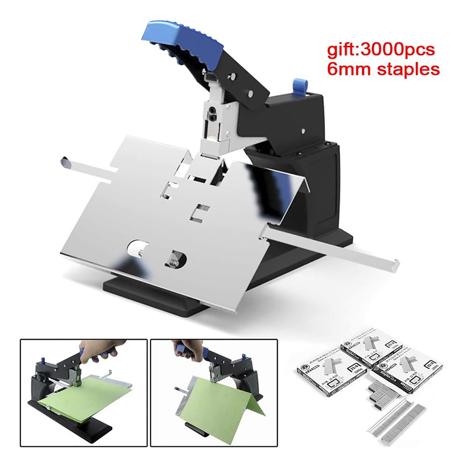 Schwerlasthefter, manuell, flacher Sattelhefter, 6,5 mm maximale Bindestärke, Push-Push-Nagelschlitz-Design für Hefte, Dokumente, Leder