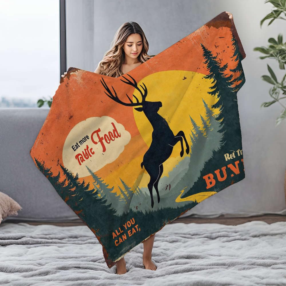 Couverture blanche en flanelle Eat More Tasty Food lit 150x200 cm