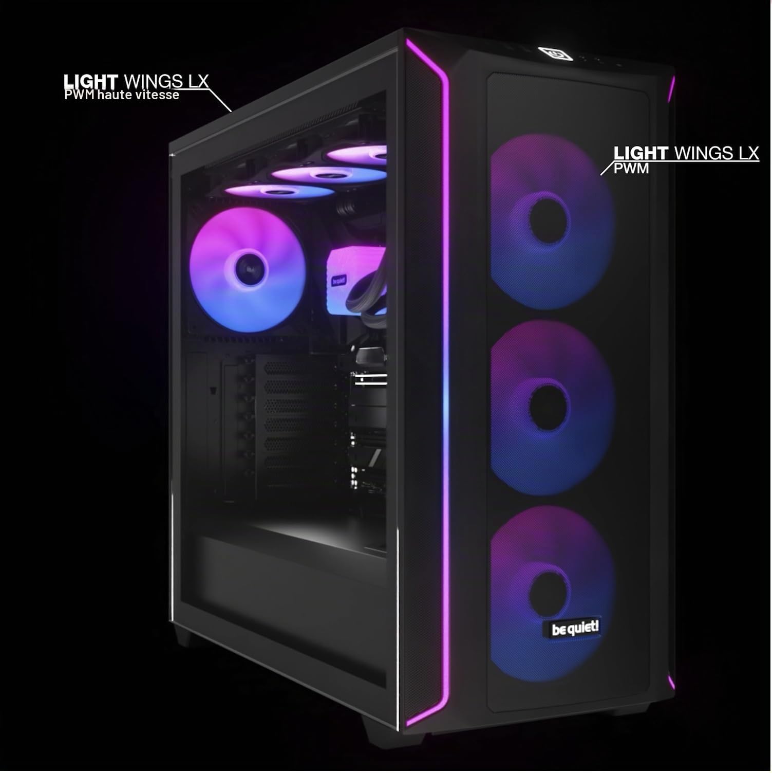 be quiet! Light Wings LX 140mm PWM high-speed White ventilateur, Pack de 3 ventilateurs, hub éclairé et pales dépolies, des effets d'éclairage spectaculaires, 16 LED RGB, 9 pales de ventilateur
