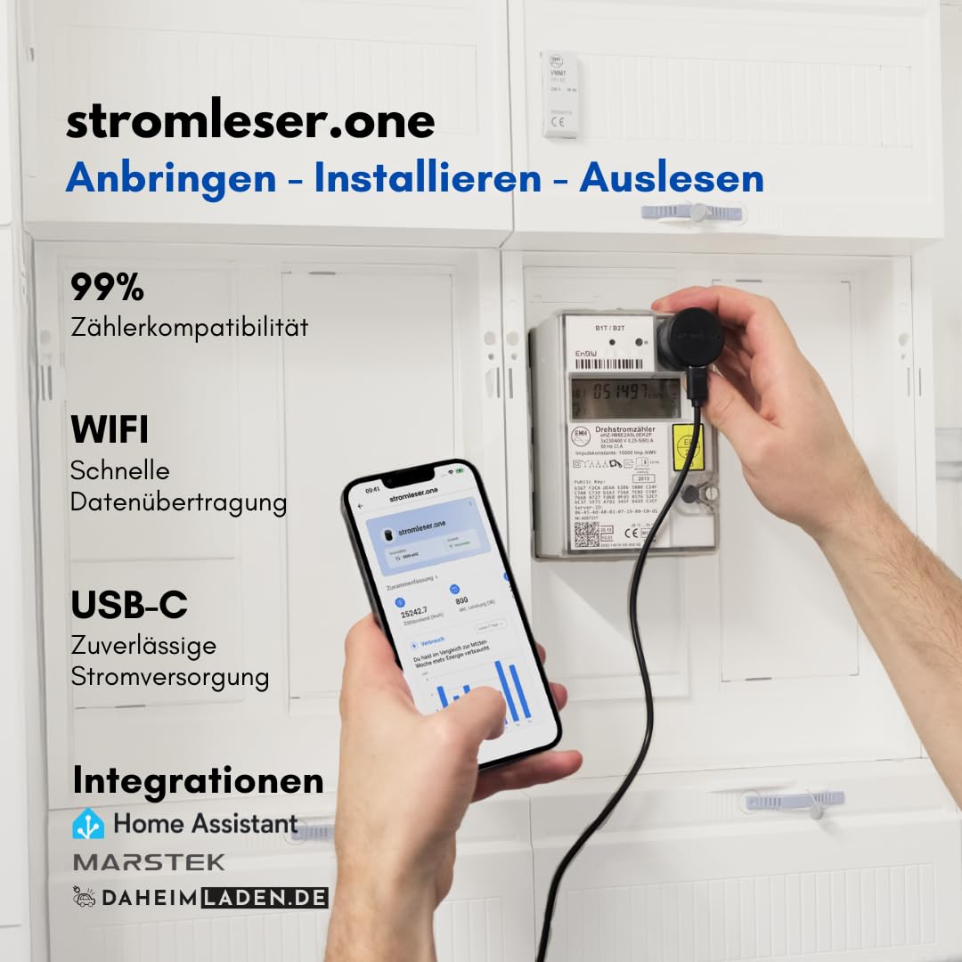 one mit Hutschienen - WLAN Stromzähler auslesen IR Lesekopf mit App | Verbrauchstracker für Balkonkraftwerke & Zuhause Smart Home Messgerät Energiemonitor Plug & Play