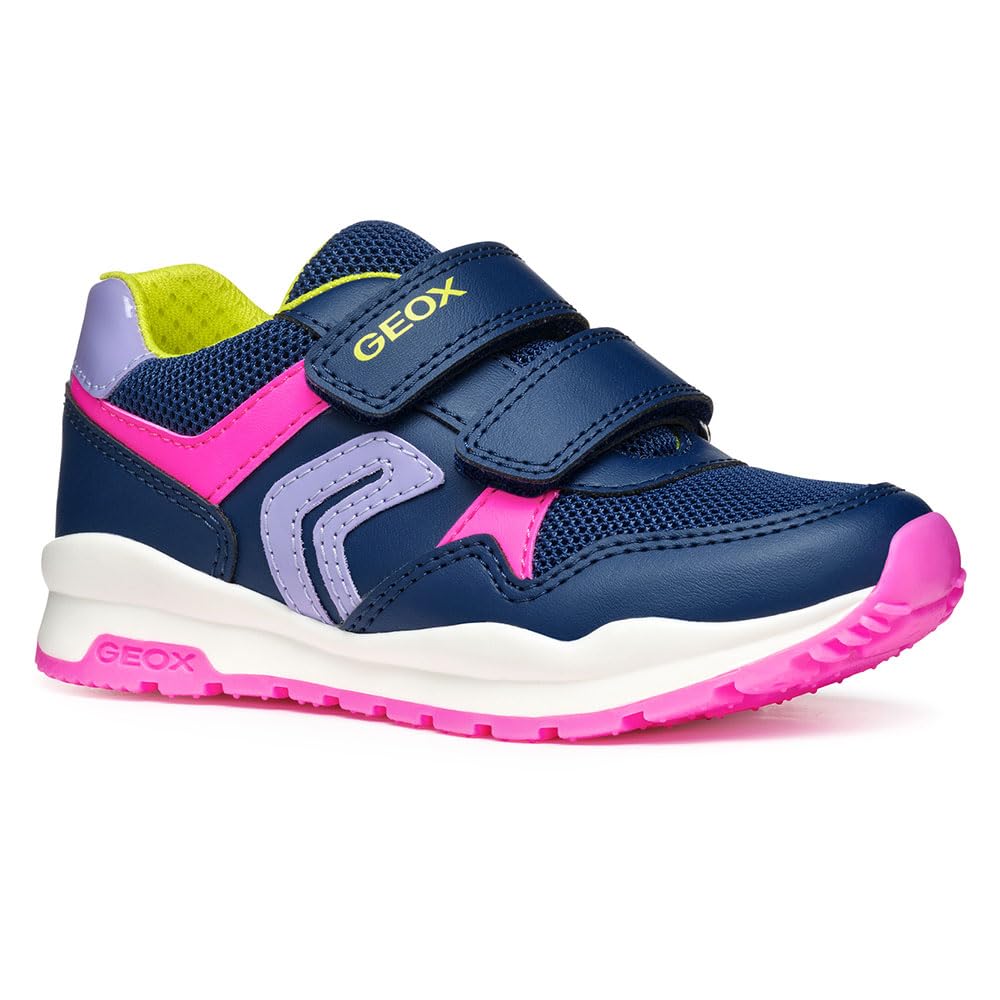 Geox J Pavel Girl A Sneaker, Navy/Fluo Fuchsia, 5 UK Child