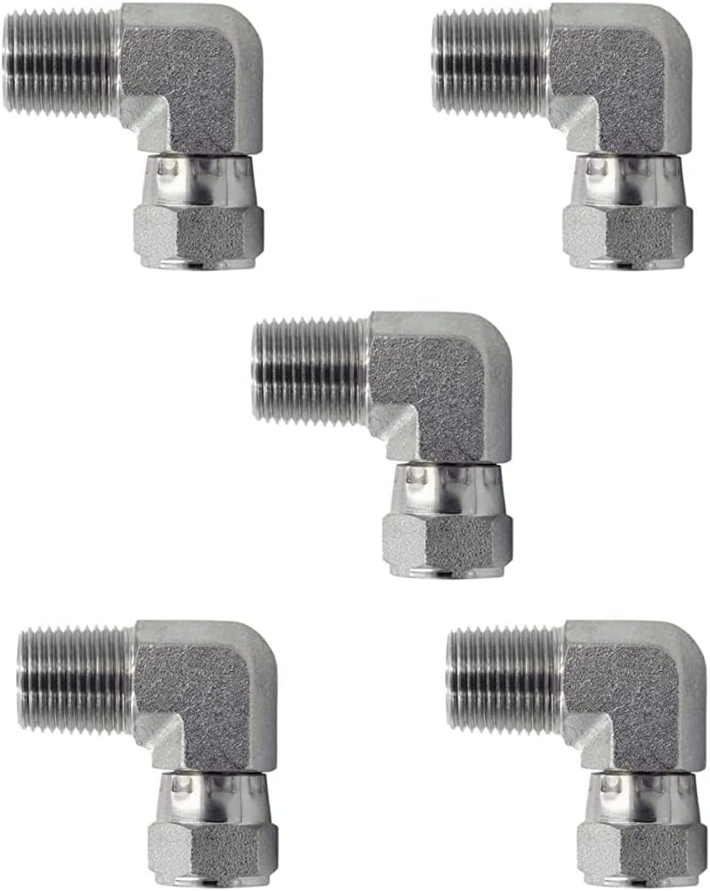 3/8 NPTF Male x 1/2 NPSM Female Swivel 90 Degree Elbow/Corner Hydraulic Pipe Fitting (5-PACK) | 1501-06-08