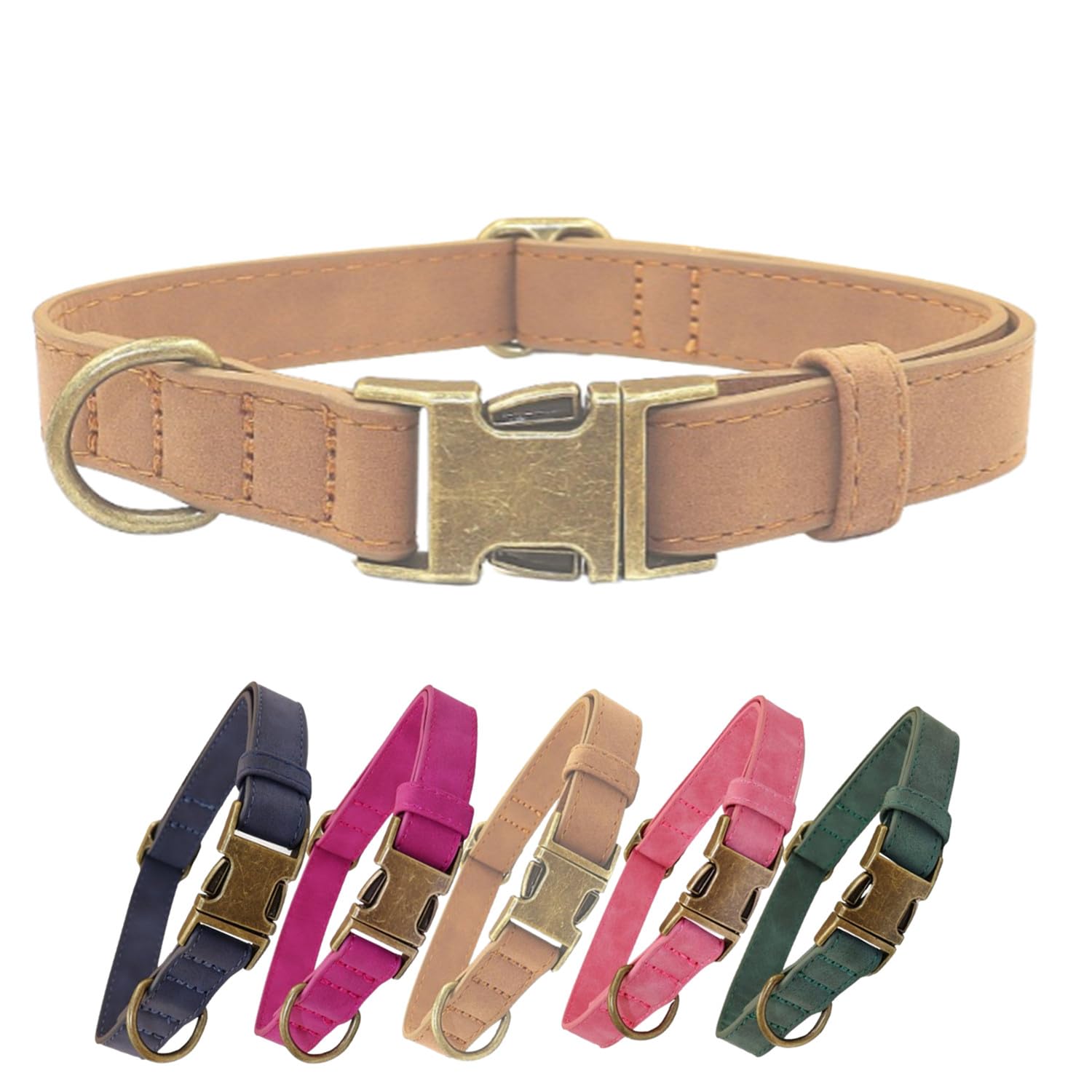 THAIN Soft Leather Dog Collar, Heavy Duty Metal Buckle Padded Dog Collar Quick Release