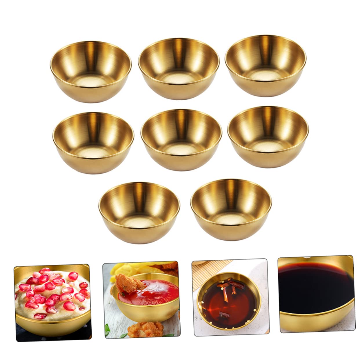COLLBATH 1 Set 8pcs Dish Seasoning Air Vent Clips for Car Sauce Dipping Bowl Chips and Dip Serving Dish Chip Bowl Fruit Sauce Bowl Pot Seasoning Dishes Round Tray Cup Golden Stainless Steel