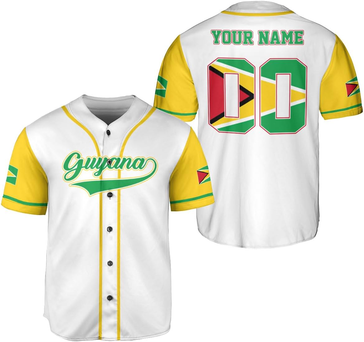 Leeprints Personalized Guyana Baseball Jersey Shirt, GuyaneseFlag Jersey, Guyana Guyanese Pride Jersey for Men and Women