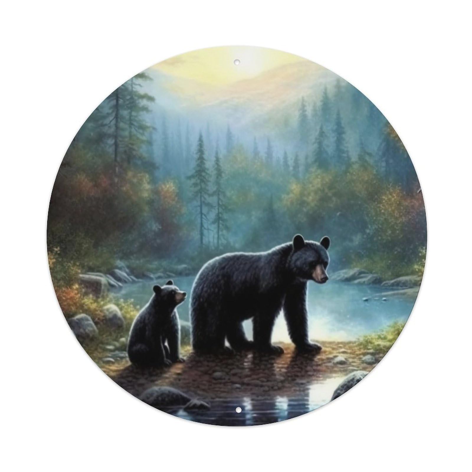 Animals Artwork Black Bear And Cub Vintage Metal Tin Sign Plaque Wall Decor for Cafe, Club Bar, Office, Garden Metal Poster 8x8Inch