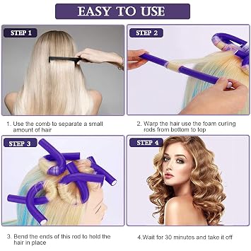 40pcs Heatless Curls Overnight Flexible Curling Rods Twist Hair Flexi Rods Magic Heatless Hair Curlers 9.45' x 0.55' for Women Girls Convenient Overnight Styling without Damage