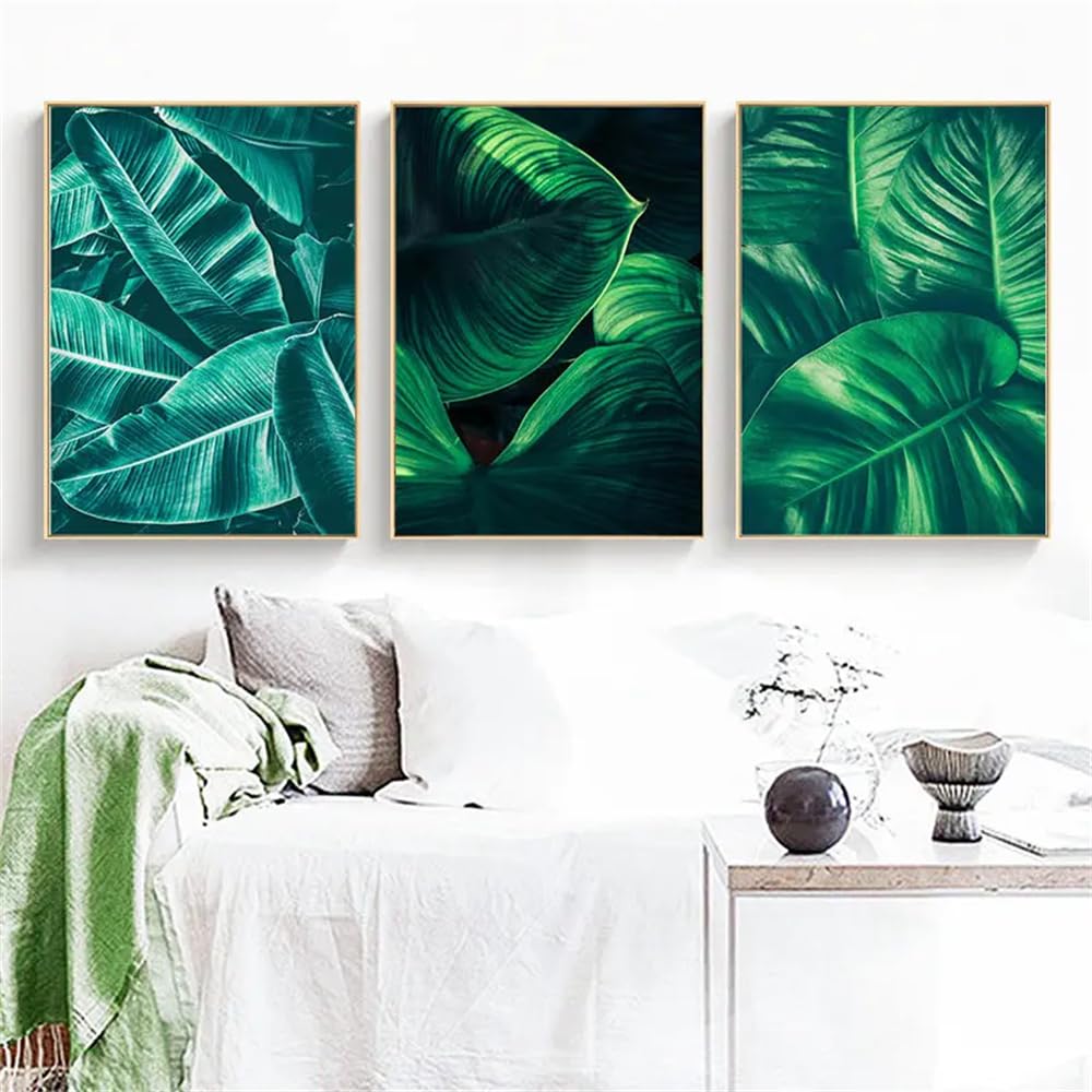 WBYZAC Art Prints-Green Leaves Plant Nordic Canvas Painting Wall Art Poster Living Room Bedroom Fresh Realist Backdrop Bedroom Kitchen Print Home Decor-50 * 60cm*3PCS (No Frame)