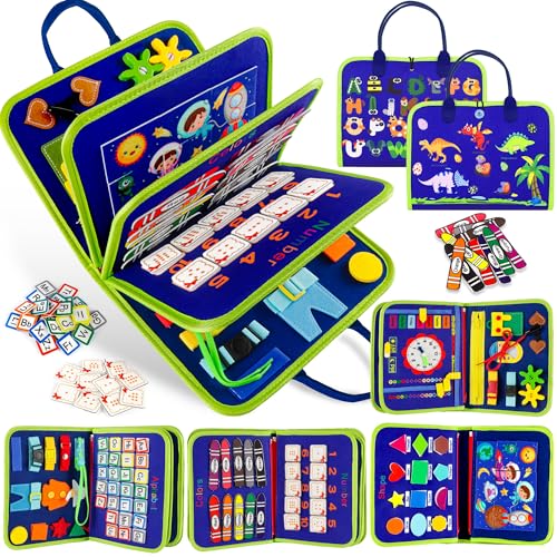 Toddler Busy Board Montessori Toys for 1 2 3 4 Year Old Boy Girl Birthday Gift, Sensory Toys for Toddlers Age1-3, Toddler Travel Busy Books for Airplane Car, Educational Preschool Learning Activity