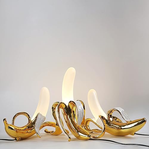 Miniatura 5 de Moderna lámpara de mesa de resina chapada en plátano, novedosa lámpara LED de noche de frutas, lámpara de plátano funky para decoración de oficina,