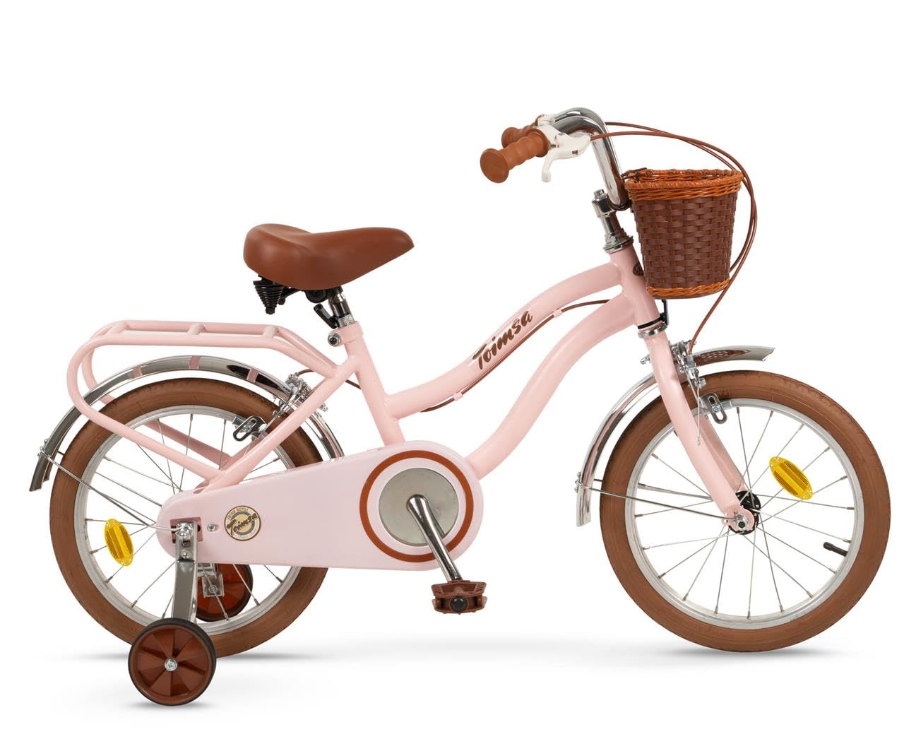Toimsa Vintage 16 inch Kids Bike/Bicycle, with a Retro Look Rear Carrier Rack and Front Wicker Style Basket