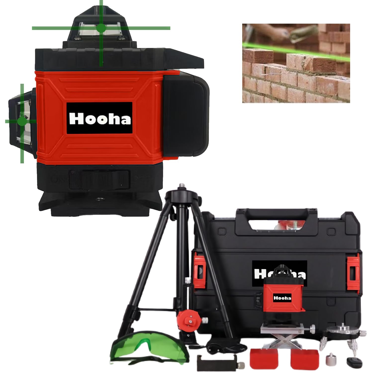 Hooha Kreuzlinienlaser Grün 16 Linien Niveliergeraet Laser 4x360°Kreuzlaser Baulaser Multifunktionaler mit Horizontalen&Vertikalen Linien&100cm Stativ&2Akkus&Fernbedienungen&Praktische Tragetasche