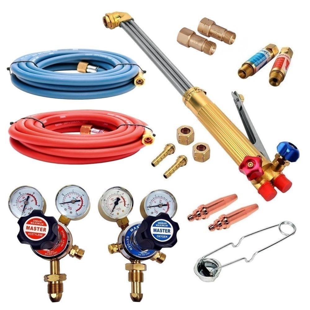OXY Acetylene Gas Cutting Torch KIT Oxygen Flame Cutter Hose Regulator KIT