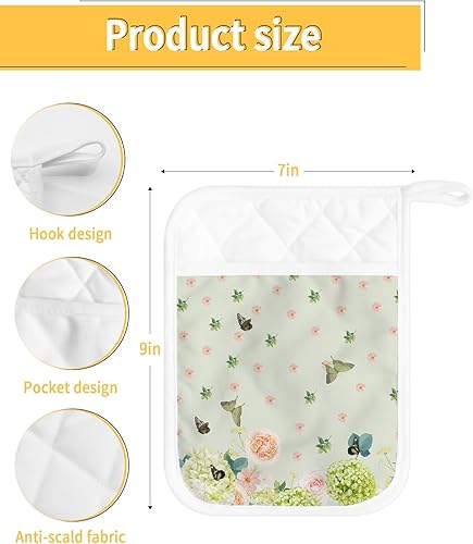 Miniatura 10 de Juego de 2 soportes para ollas de Navidad para cocina, antideslizantes y aislantes de calor, juego de agarraderas de tela de toalla con bolsillo,