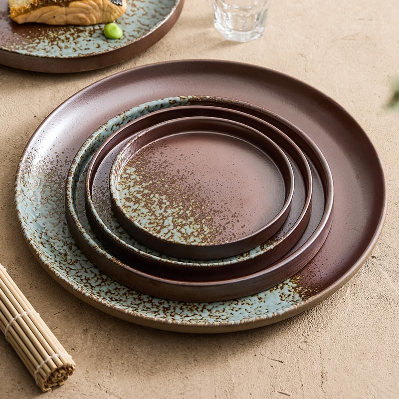 Pratos platear de cerámica Retro Redondo for Comida Occidental, for Hotel, Cocina, Ensalada, Restaurante, vajilla Creativa for el hogar, Cena Mate Vajilla(9.7 Inches)