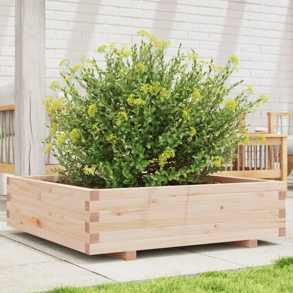 Jardinera de jardín de madera maciza de pino, 90 x 90 x 26,5 cm, para plantas y flores, amplio contenedor rústico con marco robusto para hierbas aromáticas y decoración exterior