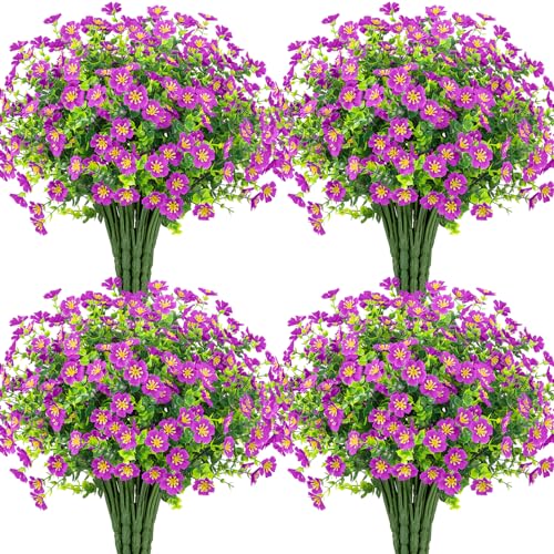 Ouddy Decor 24 Bundles Artificial Silk Flowers for Outdoors, Fake Plants Faux Greenery for Indoor Outside Garden Porch Window Hanging Planter Office Table Home Decor, Fuchsia