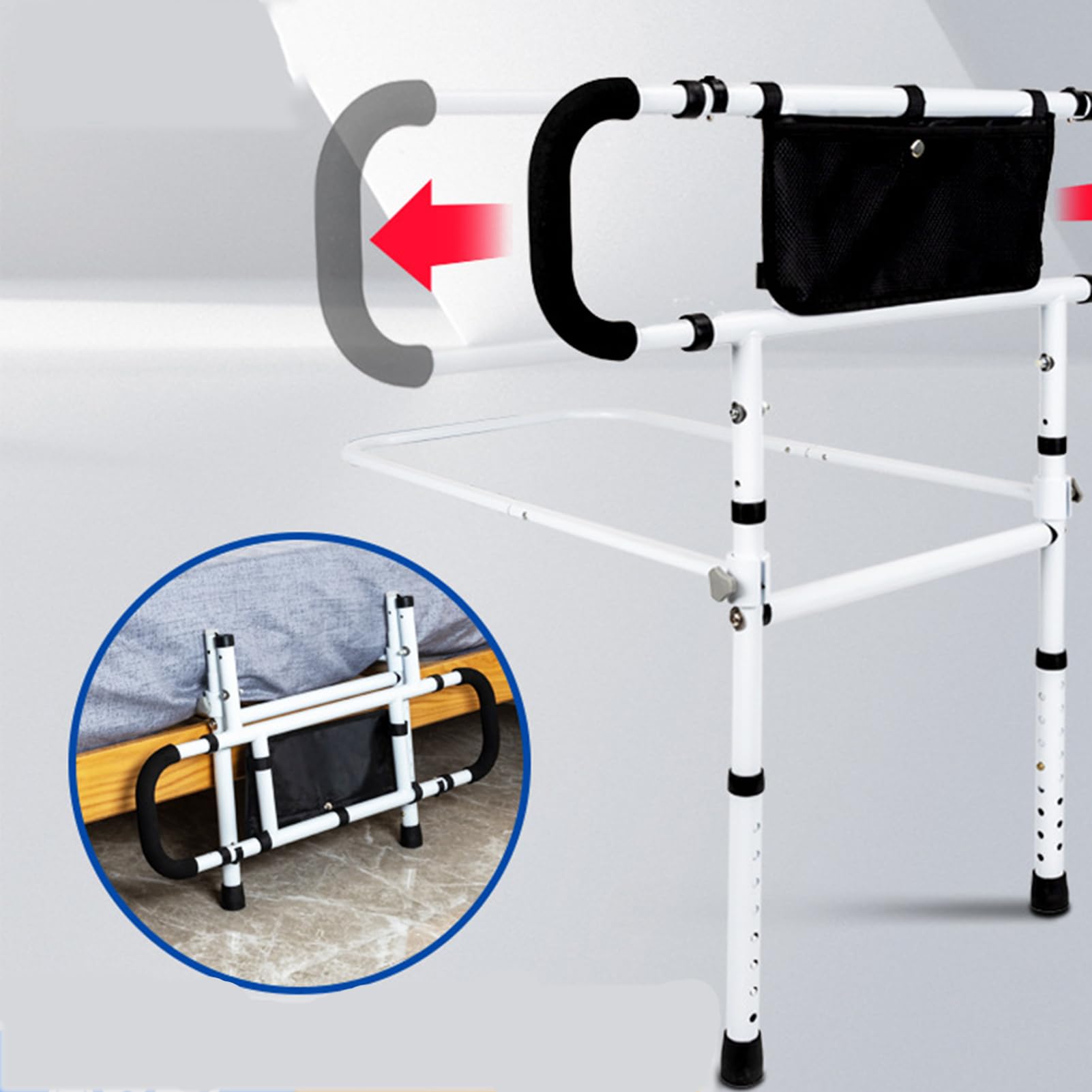 Barandilla Cama Adultos Plegable - Altura Y Ancho Ajustable Barrera Cama Adultos, Baranda Cama Articulada Adulto, Asidero Cama para Mayores,Negro