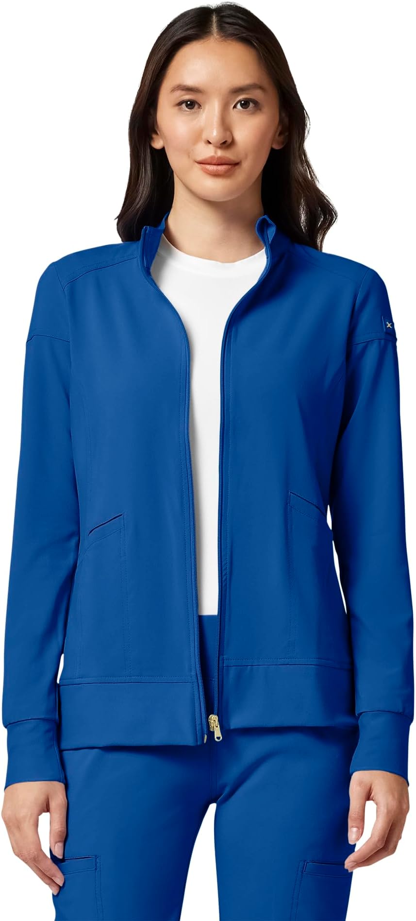 Cherokee Womens Zip Front Scrub Jacket, 2 Pockets, Princess Seams, Moisture Wicking, 360 Stretch Fabric - CK303