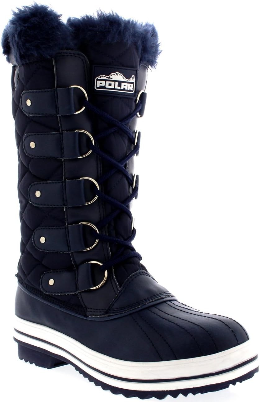 POLAR Womens Snow Boot Nylon Tall Winter Fur Lined Snow Warm Waterproof Rain Boot