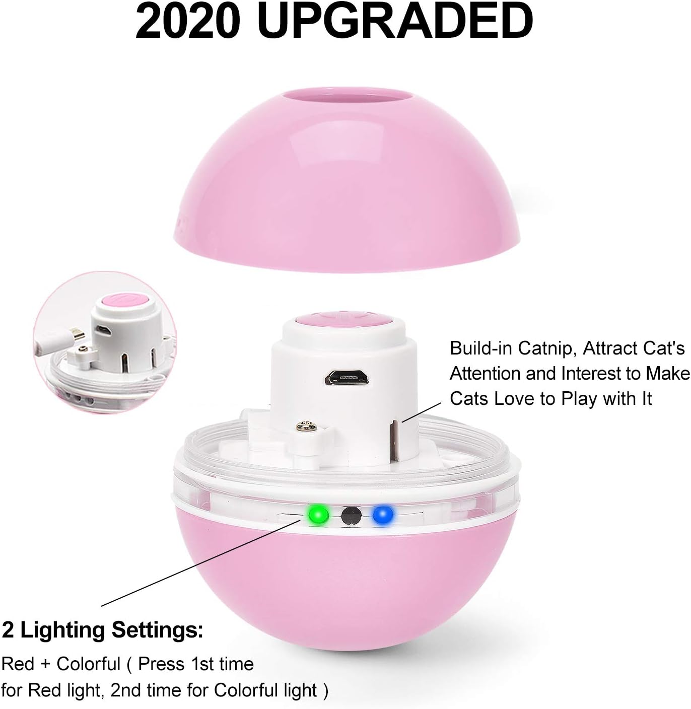 WWVVPET Interactive Cat Toys Ball with LED Light & Catnip, Upgraded Ring Bell Feather Pet Toy,Auto Spinning Smart Cat Ball Toy,USB Rechargeable Stimulate Hunting Instinct Kitty Funny Chaser Roller 6 61k5s3+iVoL. AC SL1500