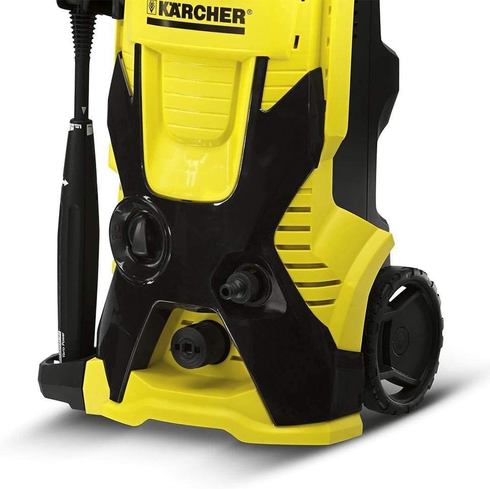 Seite view of Karcher K 3.540 pressure washer with wheels and hose connection