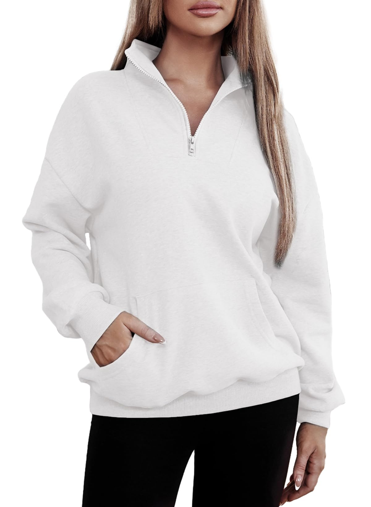 ( Size M ) BLENCOT Women Half Zip Oversized Sweatshirt Lightweight Long Sleeve Trendy Fleece Pullover Workout Warm Tops With Pocket