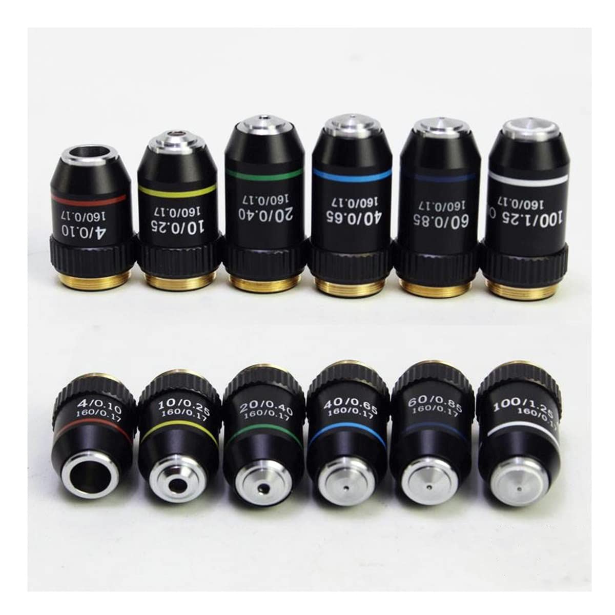 Lab Microscope Accessories 40X 60X Biological Microscopes Achromatic Objective Lens 100X (Oil) 4X 10X 20X 195mm Conjugate Distance Universal MS Thread(100X)