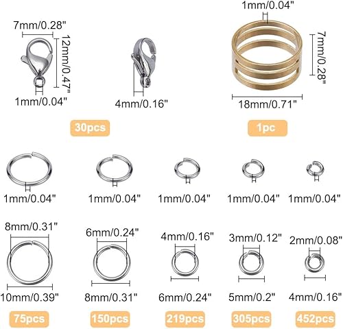 Miniatura 4 de PH PandaHall 1160 anillos de salto de acero inoxidable de 45680.394 in con 30 cierres de pinza de langosta para aretes, pulseras, collares,