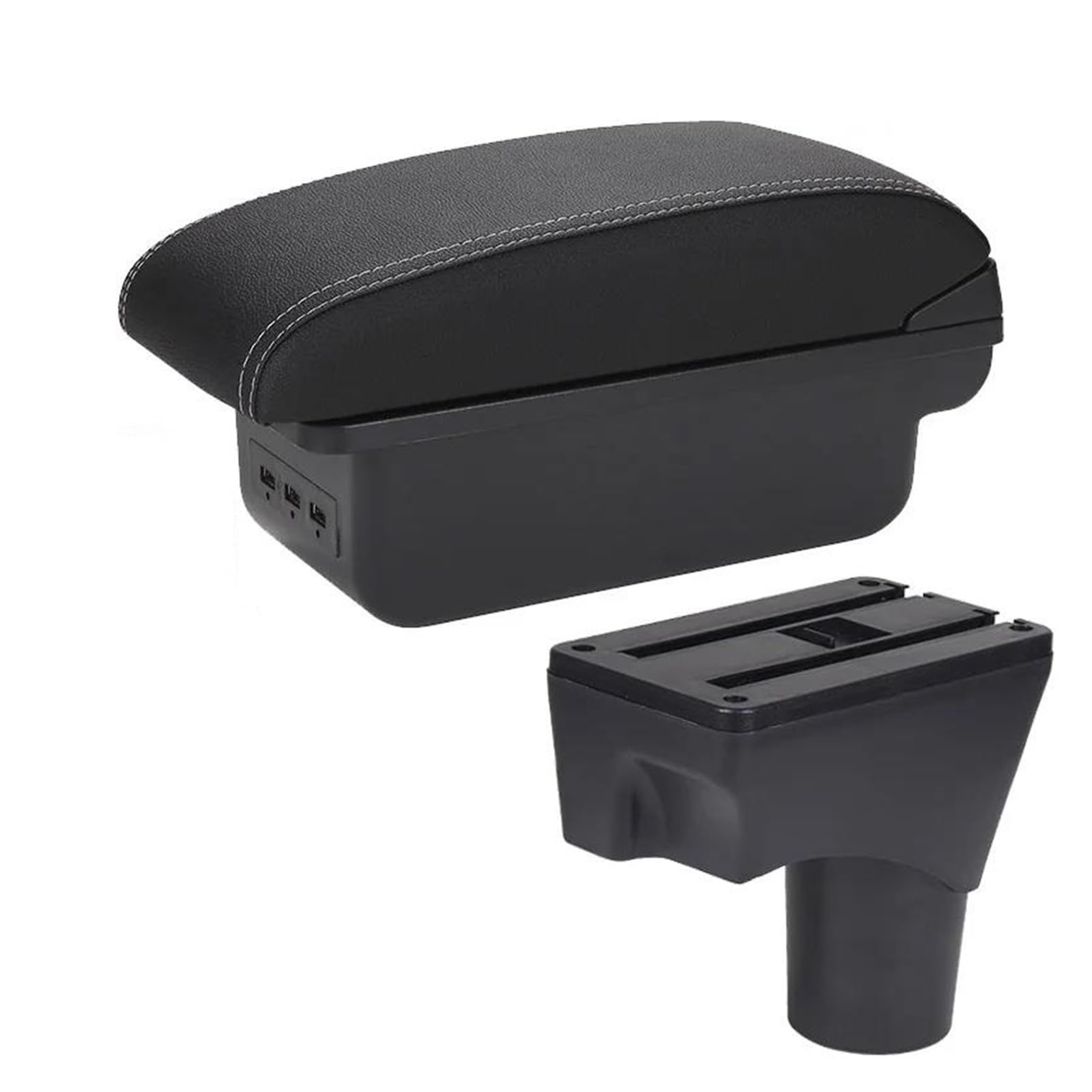 OTBEHUWJ Car Armrest Box Arm Storage Box For Nissan For Sunny For March For Micra K13 2010-2018 2019 2020 2021 2022(Black white 3USB)