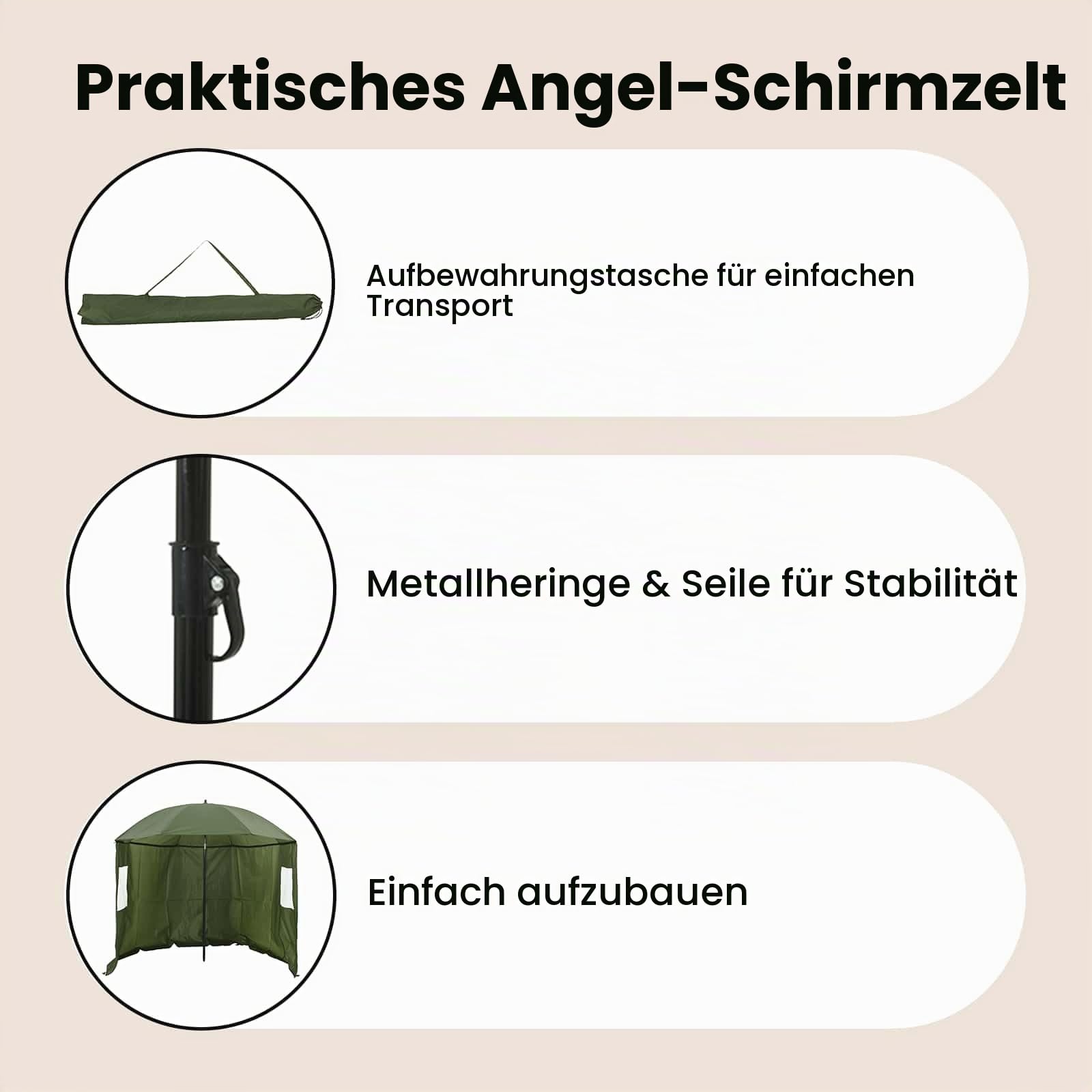 vidaXL Angelschirm Anglerschirm Regenschirm Schirmzelt mit Seitenwand Grün