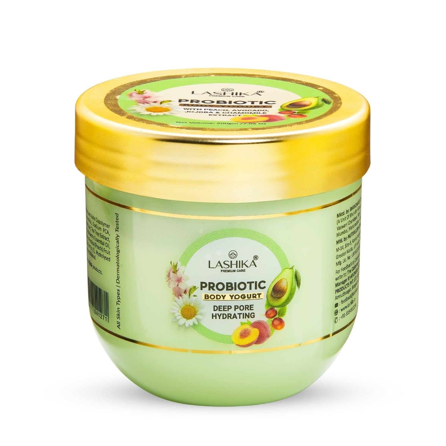 LASHIKA Probiotic Body Yogurt | Instantly Absorbing Hydration | With Goodness of Avocado, Peach, Chamomile & Tea Tree Oil | for All Skin Types - 200g-image-41