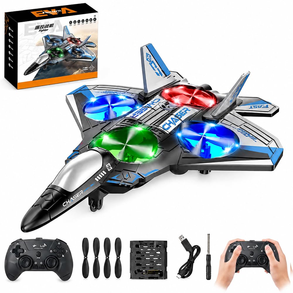 Remote Control Airplane, 2.4Ghz Remote Control Plane with Cool Light (Blue)