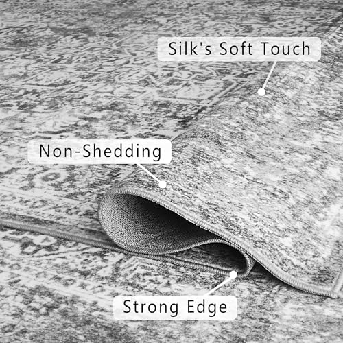 vivorug 4x6 Area Rugs, Stain Resistant Washable Rug for Living Room, Vintage-Inspired Grey Rug