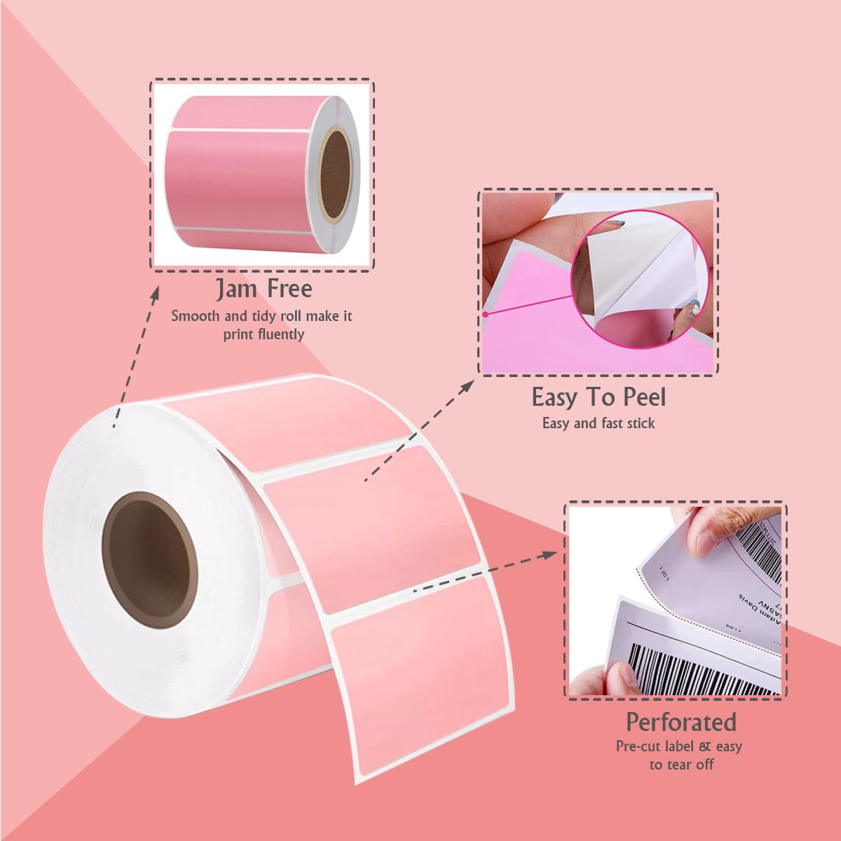8.000 etichette rosa per rotolo, etichette termiche dirette 2,25 x 1,25 etichette rosa (2-1/4" x 1-1/4") - senza BPA (8 rotoli / 8000 etichette)