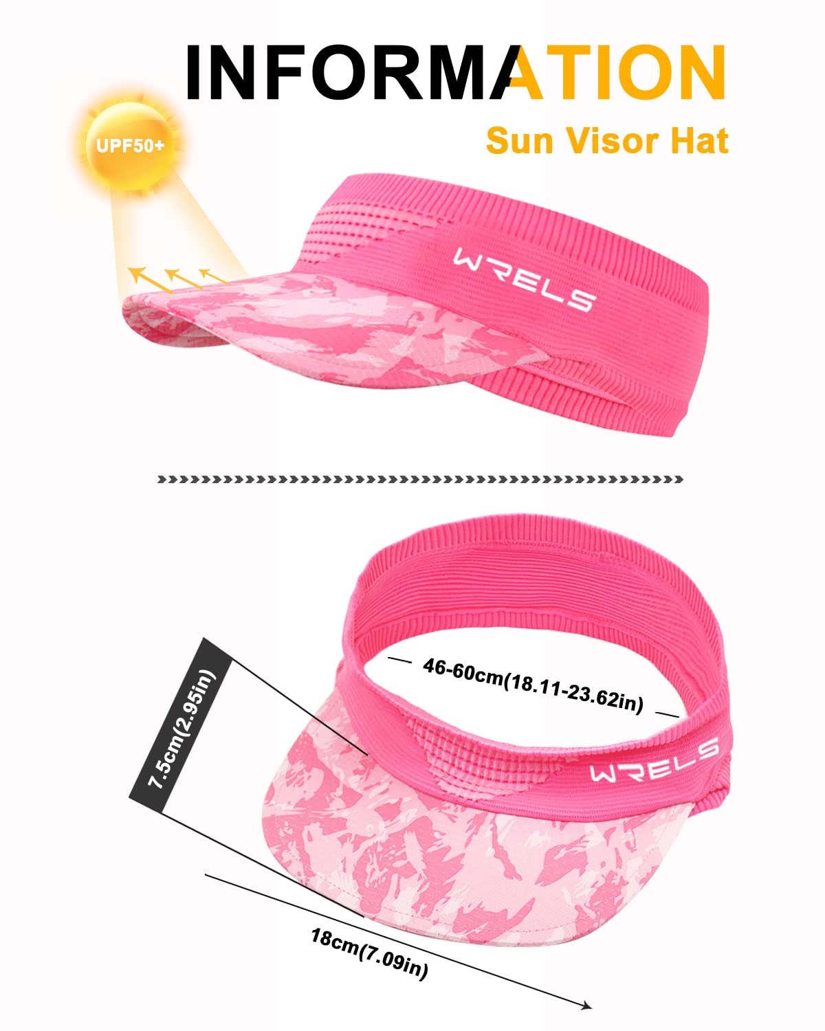 WRELS Cappello da sole con visiera, per bambini, donne, uomini, regolabile, ripiegabile, con fascia antisudore (46-60 cm)