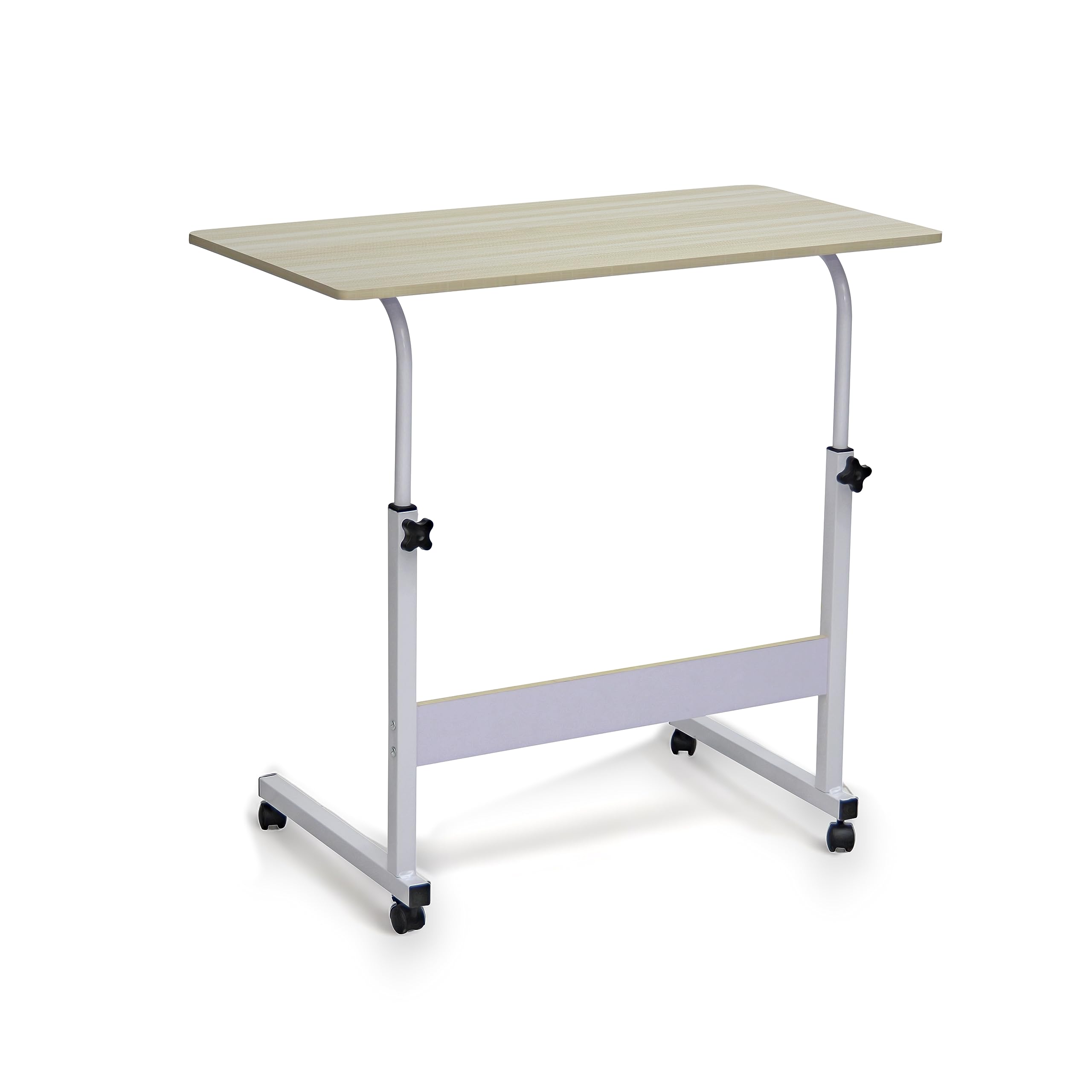 Multi Home Furniture Beige & White Laptop Table with Wheels – Portable Standing Desk for Bed, Sofa, Office & Study – Height Adjustable Desk Rolling Office Table, Wooden Desktop Study Table for Adults