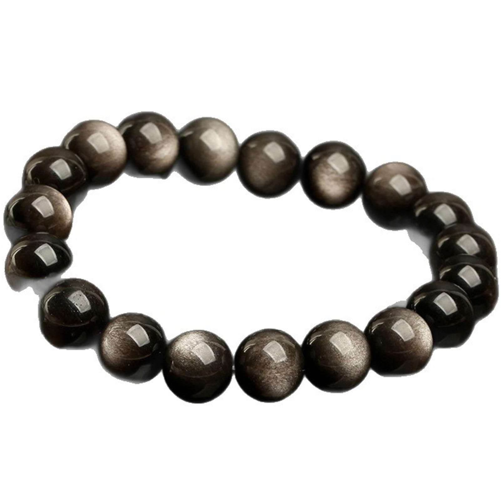 Pulsera elástica de obsidiana Negra Natural, Pulsera de Cuentas de Piedra para conexión a Tierra, Elegante joyería de Cristal elástico para protección del Uso Diario para Fuerza,12MM