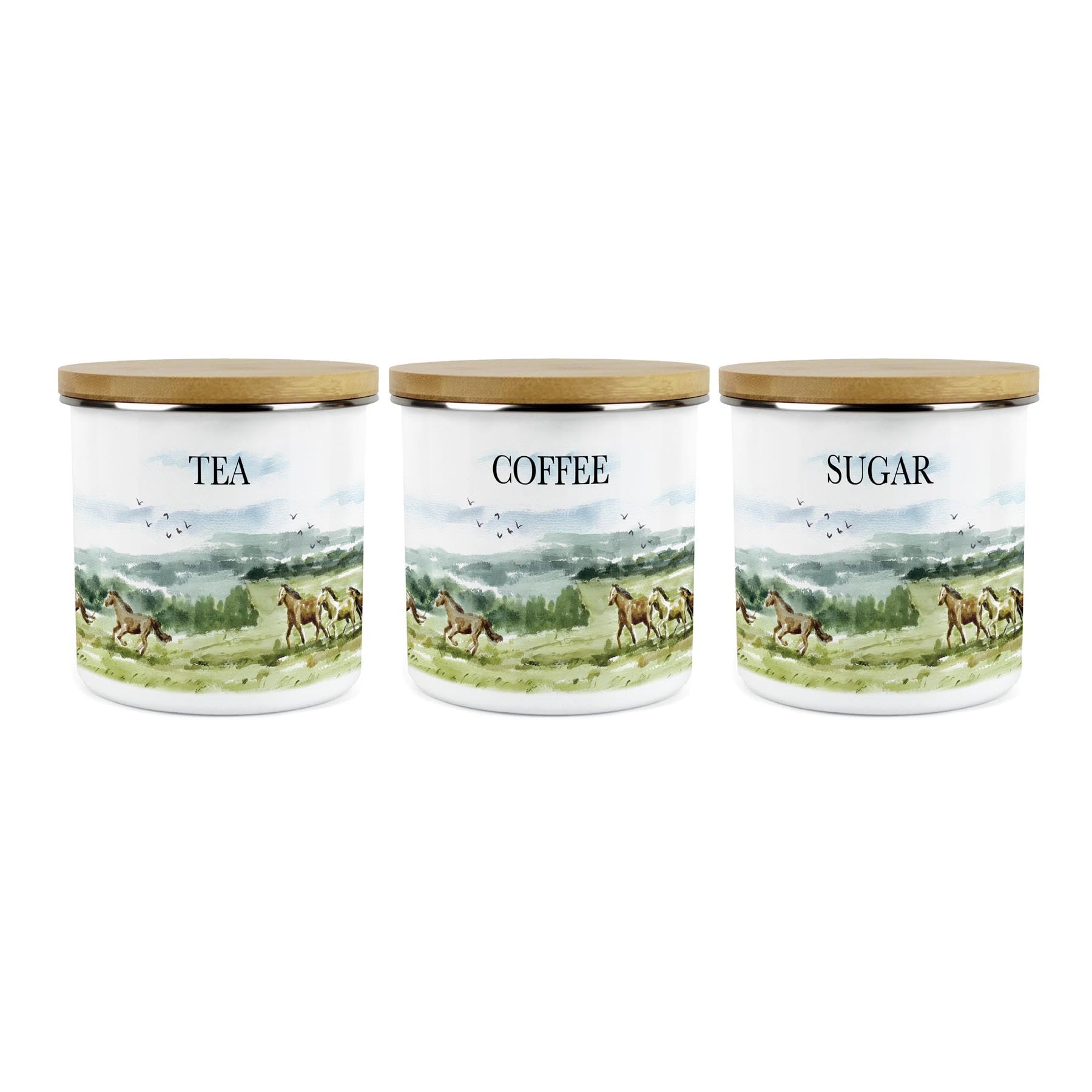 Wild Horses Tea Coffee Sugar Canister Set - 1.2L Kitchen Storage Horse Gifts