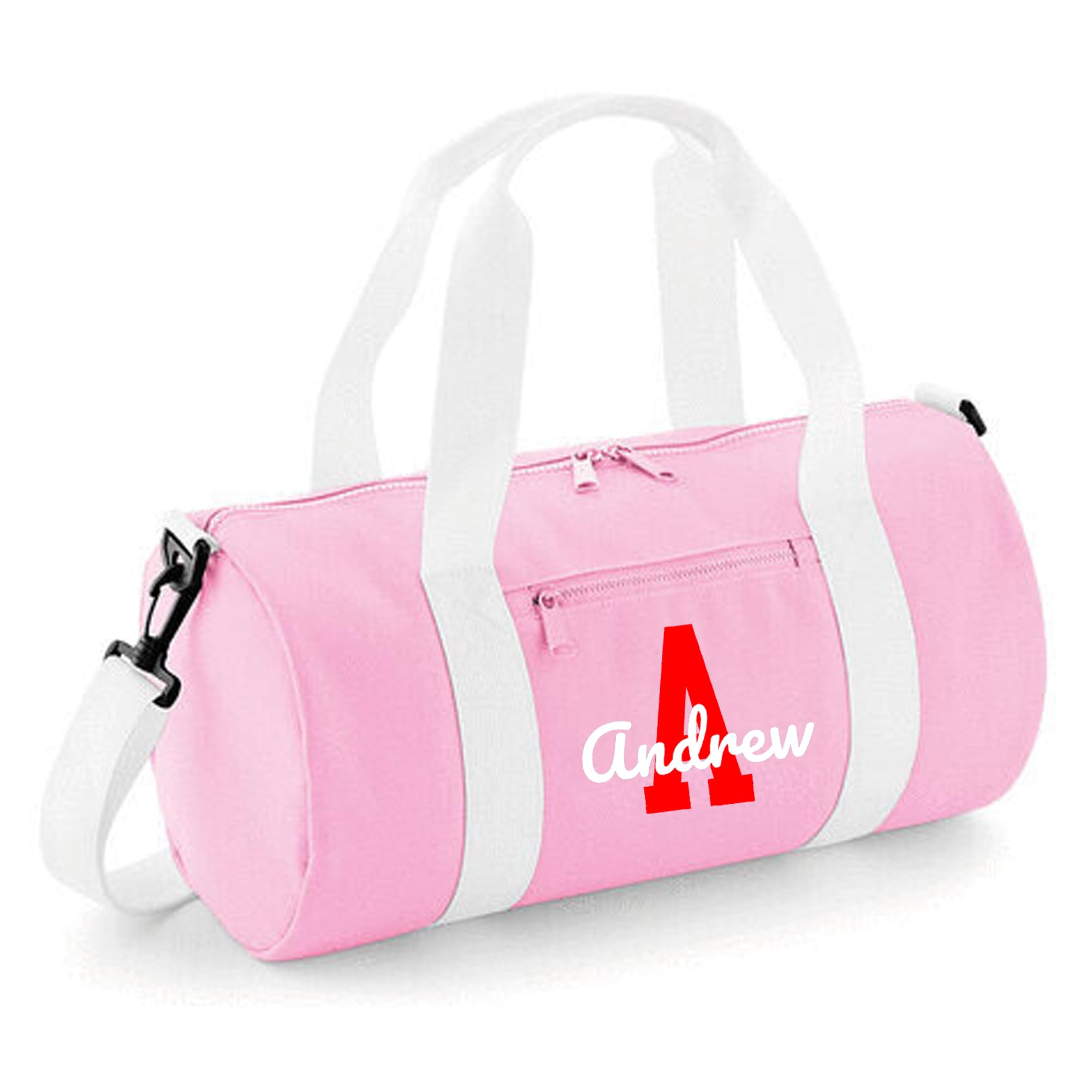 Always Looking Good Personalised Name & Initial Barrel Bag for Boys & Girls, 12L Durable Training Holdall Bag, 20x20x40cm Stylish Storage for Sports & Travel Gear - Pink