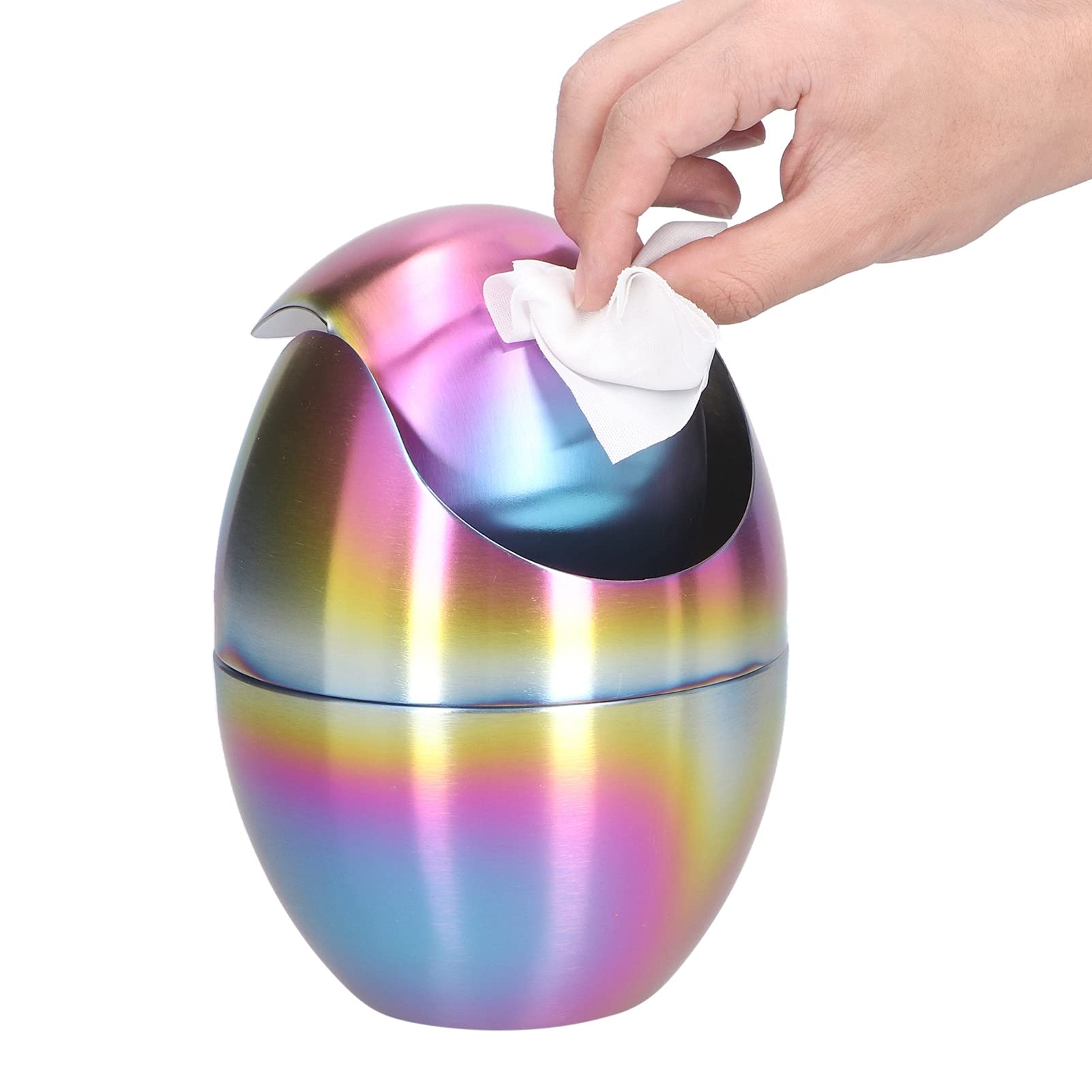 Kompakter eiförmiger Schwingdeckeleimer, eiförmiger Edelstahl-Desktop-Papierkorb mit Clamshell Tiny Countertop Mülleimer für Home Office Kitchen Vanity Tabletop Schlafzimmer Badezimmer Gold(Bunt)