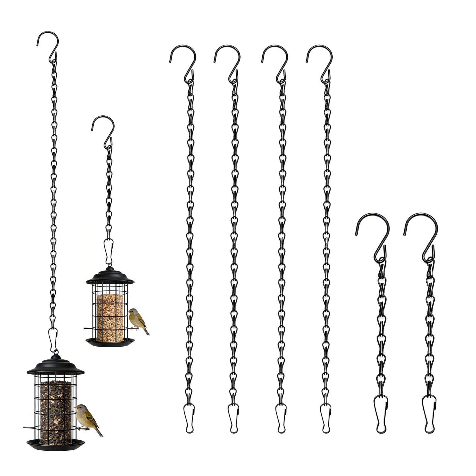 Cadenas Colgantes para macetas 6 Unidades 4x50cm y 2x25cm Negras, Ganchos y Anillas Ajustables para Colgar Plantas, faroles y comederos, Uso Interior y Exterior jardín terraza