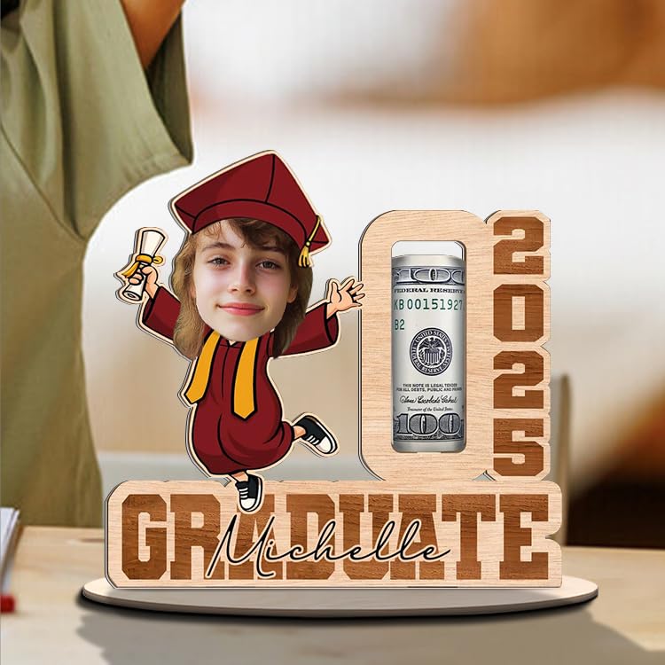 Personalized Graduation Money Holder Class of 2025 | Custom Graduation Money Holders Wooden with Photo | Graduate Gifts for Him and Her2