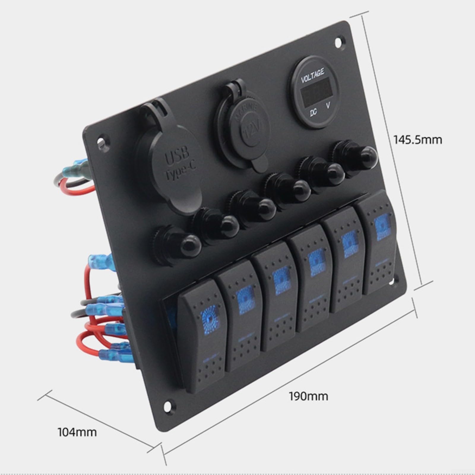 Pannello interruttore per camper e yacht, interruttore a levetta a 6 vie con voltmetro e caricatore USB, armadio elettrico in alluminio per rete di bordo 12-24 V